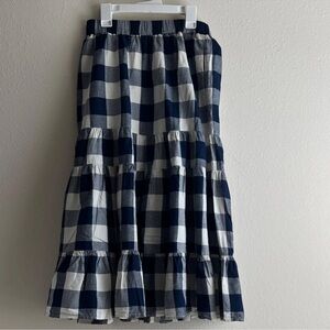 JW ANDERSON Navy and White Gingham Tiered Midi Skirt